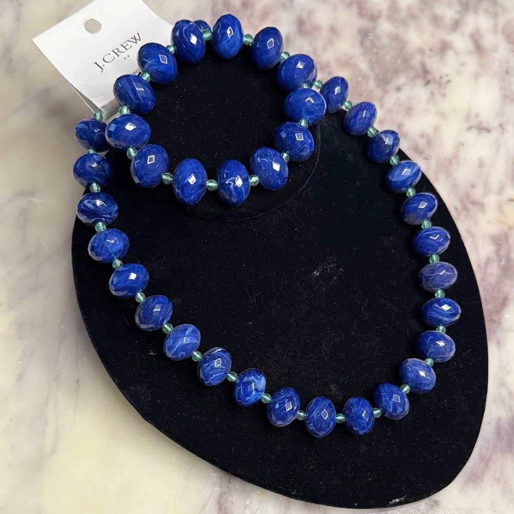 J. Crew Cobalt Blue Faceted Bead Necklace and Bracelet Set - Picture 3 of 7